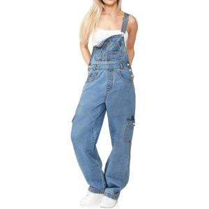 imageCicy Bell Womens Cargo Denim Overalls Revolt Utility Adjustable Straps Bib Jeans Jumpsuit Overalls Medium Wash Blue