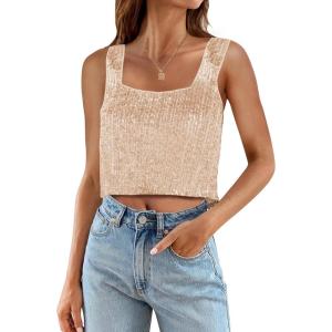 imageCicy Bell Womens Sequin Crop Tank Tops Cute Sleeveless Sparkly Camisole Blouse Cocktail Evening Party Tank ShirtsRose Gold