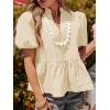imageCicy Bell Womens Puff Sleeve Peplum Blouses Ruffle V Neck Summer Casual Tops Babydoll Loose Fit ShirtsApricot