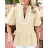 imageCicy Bell Womens Puff Sleeve Peplum Blouses Ruffle V Neck Summer Casual Tops Babydoll Loose Fit ShirtsApricot
