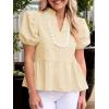 imageCicy Bell Womens Puff Sleeve Peplum Blouses Ruffle V Neck Summer Casual Tops Babydoll Loose Fit ShirtsApricot