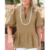 imageCicy Bell Womens Puff Sleeve Peplum Blouses Ruffle V Neck Summer Casual Tops Babydoll Loose Fit ShirtsCamel