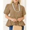 imageCicy Bell Womens Puff Sleeve Peplum Blouses Ruffle V Neck Summer Casual Tops Babydoll Loose Fit ShirtsCamel