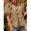 imageCicy Bell Womens Puff Sleeve Peplum Blouses Ruffle V Neck Summer Casual Tops Babydoll Loose Fit ShirtsCamel
