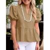 imageCicy Bell Womens Puff Sleeve Peplum Blouses Ruffle V Neck Summer Casual Tops Babydoll Loose Fit ShirtsCamel