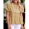 imageCicy Bell Womens Puff Sleeve Peplum Blouses Ruffle V Neck Summer Casual Tops Babydoll Loose Fit ShirtsKhaki