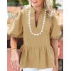 imageCicy Bell Womens Puff Sleeve Peplum Blouses Ruffle V Neck Summer Casual Tops Babydoll Loose Fit ShirtsKhaki