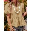 imageCicy Bell Womens Puff Sleeve Peplum Blouses Ruffle V Neck Summer Casual Tops Babydoll Loose Fit ShirtsKhaki
