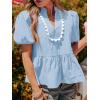 imageCicy Bell Womens Puff Sleeve Peplum Blouses Ruffle V Neck Summer Casual Tops Babydoll Loose Fit ShirtsSky Blue