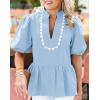 imageCicy Bell Womens Puff Sleeve Peplum Blouses Ruffle V Neck Summer Casual Tops Babydoll Loose Fit ShirtsSky Blue