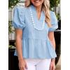 imageCicy Bell Womens Puff Sleeve Peplum Blouses Ruffle V Neck Summer Casual Tops Babydoll Loose Fit ShirtsSky Blue
