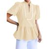 imageCicy Bell Womens Puff Sleeve Peplum Blouses Ruffle V Neck Summer Casual Tops Babydoll Loose Fit ShirtsApricot
