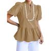 imageCicy Bell Womens Puff Sleeve Peplum Blouses Ruffle V Neck Summer Casual Tops Babydoll Loose Fit ShirtsCamel