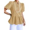 imageCicy Bell Womens Puff Sleeve Peplum Blouses Ruffle V Neck Summer Casual Tops Babydoll Loose Fit ShirtsKhaki