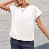 imageCicy Bell Womens Summer Pleated T Shirts Batwing Short Sleeve Casual Crew Neck Tunic Tops Loose Fit Basic TeesWhite
