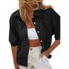 imageCicy Bell Womens Summer Button Down Shirts Short Sleeve Collared Dressy Casual Blouses Work Loose Fit TopsBlack