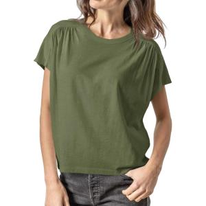 imageCicy Bell Womens Summer Pleated T Shirts Batwing Short Sleeve Casual Crew Neck Tunic Tops Loose Fit Basic TeesArmy Green