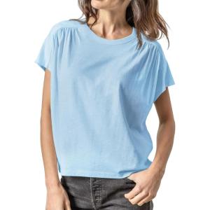 imageCicy Bell Womens Summer Pleated T Shirts Batwing Short Sleeve Casual Crew Neck Tunic Tops Loose Fit Basic TeesLight Blue