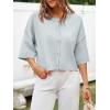 imageCicy Bell Womens Half Sleeve Cardigan Sweaters Cropped Button Down Tops Oversized Lightweight Ribbed Knit Summer OutfitsGrey Blue