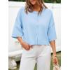 imageCicy Bell Womens Half Sleeve Cardigan Sweaters Cropped Button Down Tops Oversized Lightweight Ribbed Knit Summer OutfitsSky Blue