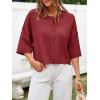 imageCicy Bell Womens Half Sleeve Cardigan Sweaters Cropped Button Down Tops Oversized Lightweight Ribbed Knit Summer OutfitsWine Red