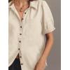 imageCicy Bell Womens Puff Short Sleeve Button Down Shirts Summer Casual Collared V Neck Blouse Linen Loose Fit Work TopsBeige