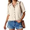 imageCicy Bell Womens Puff Short Sleeve Button Down Shirts Summer Casual Collared V Neck Blouse Linen Loose Fit Work TopsBeige