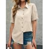 imageCicy Bell Womens Puff Short Sleeve Button Down Shirts Summer Casual Collared V Neck Blouse Linen Loose Fit Work TopsBeige
