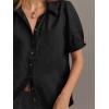 imageCicy Bell Womens Puff Short Sleeve Button Down Shirts Summer Casual Collared V Neck Blouse Linen Loose Fit Work TopsBlack