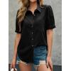 imageCicy Bell Womens Puff Short Sleeve Button Down Shirts Summer Casual Collared V Neck Blouse Linen Loose Fit Work TopsBlack
