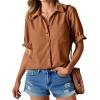 imageCicy Bell Womens Puff Short Sleeve Button Down Shirts Summer Casual Collared V Neck Blouse Linen Loose Fit Work TopsBrown