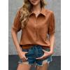 imageCicy Bell Womens Puff Short Sleeve Button Down Shirts Summer Casual Collared V Neck Blouse Linen Loose Fit Work TopsBrown
