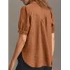 imageCicy Bell Womens Puff Short Sleeve Button Down Shirts Summer Casual Collared V Neck Blouse Linen Loose Fit Work TopsBrown