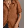 imageCicy Bell Womens Puff Short Sleeve Button Down Shirts Summer Casual Collared V Neck Blouse Linen Loose Fit Work TopsBrown