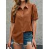 imageCicy Bell Womens Puff Short Sleeve Button Down Shirts Summer Casual Collared V Neck Blouse Linen Loose Fit Work TopsBrown