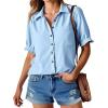 imageCicy Bell Womens Puff Short Sleeve Button Down Shirts Summer Casual Collared V Neck Blouse Linen Loose Fit Work TopsSky Blue