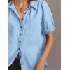 imageCicy Bell Womens Puff Short Sleeve Button Down Shirts Summer Casual Collared V Neck Blouse Linen Loose Fit Work TopsSky Blue