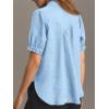 imageCicy Bell Womens Puff Short Sleeve Button Down Shirts Summer Casual Collared V Neck Blouse Linen Loose Fit Work TopsSky Blue
