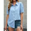 imageCicy Bell Womens Puff Short Sleeve Button Down Shirts Summer Casual Collared V Neck Blouse Linen Loose Fit Work TopsSky Blue