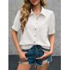 imageCicy Bell Womens Puff Short Sleeve Button Down Shirts Summer Casual Collared V Neck Blouse Linen Loose Fit Work TopsWhite