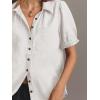 imageCicy Bell Womens Puff Short Sleeve Button Down Shirts Summer Casual Collared V Neck Blouse Linen Loose Fit Work TopsWhite