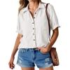 imageCicy Bell Womens Puff Short Sleeve Button Down Shirts Summer Casual Collared V Neck Blouse Linen Loose Fit Work TopsWhite