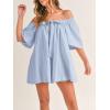 imageCicy Bell Womens Summer Square Neck Romper Short Sleeve Backless Tie Front Flowy Short Jumpsuit Beach Vacation OutfitsLight Blue