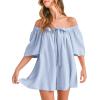 imageCicy Bell Womens Summer Square Neck Romper Short Sleeve Backless Tie Front Flowy Short Jumpsuit Beach Vacation OutfitsLight Blue