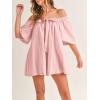 imageCicy Bell Womens Summer Square Neck Romper Short Sleeve Backless Tie Front Flowy Short Jumpsuit Beach Vacation OutfitsLight Pink