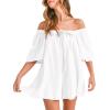 imageCicy Bell Womens Summer Square Neck Romper Short Sleeve Backless Tie Front Flowy Short Jumpsuit Beach Vacation OutfitsWhite