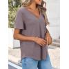 imageCicy Bell Womens V Neck T Shirts Summer Short Sleeve Curved Hem Tops Casual Loose Fit Tunic Basic Tee ShirtsLight Brown
