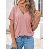 imageCicy Bell Womens V Neck T Shirts Summer Short Sleeve Curved Hem Tops Casual Loose Fit Tunic Basic Tee ShirtsPink