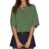 imageCicy Bell Womens Half Sleeve Cardigan Sweaters Cropped Button Down Tops Oversized Lightweight Ribbed Knit Summer OutfitsArmy Green