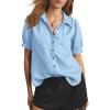imageCicy Bell Womens Puff Short Sleeve Button Down Shirts Summer Casual Collared V Neck Blouse Linen Loose Fit Work TopsSky Blue